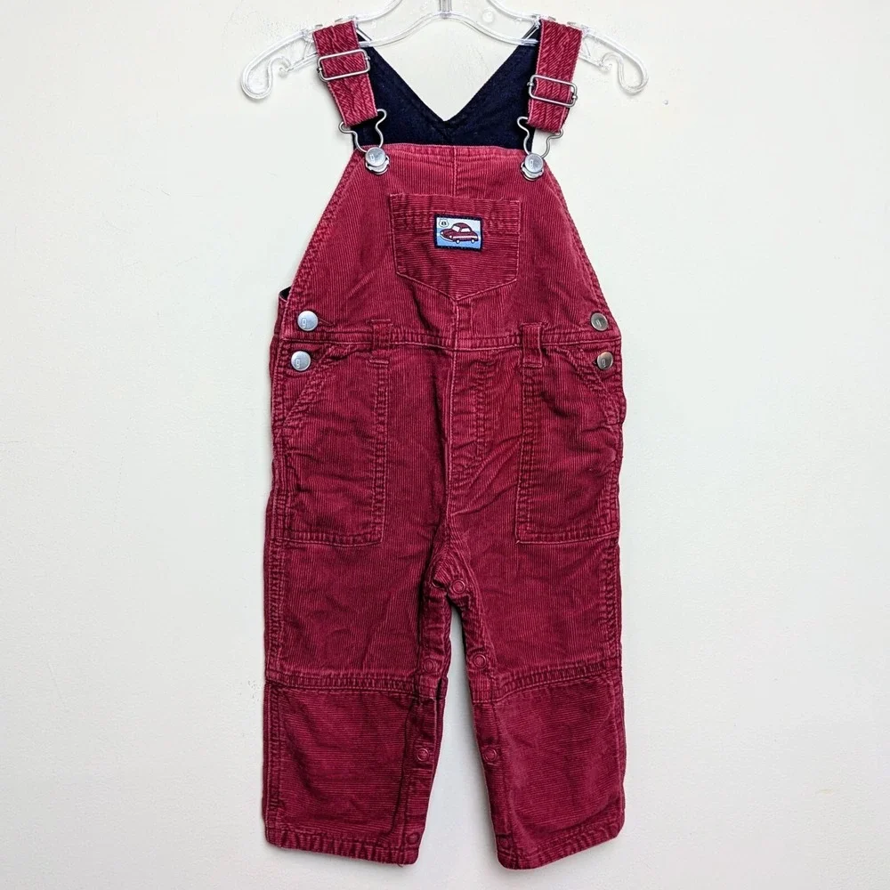 Vintage Gymboree Corduroy Cars 2001 Red Y2K Overalls 6-12 mos